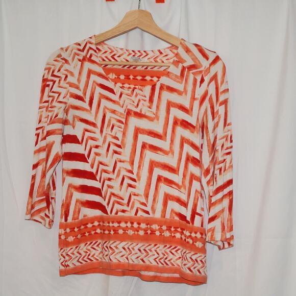 Chicos Size ) Blouse Orange White Graphic - Picture 11 of 11